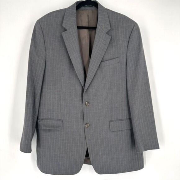 Vintage Ralph Lauren Men’s Double Breasted Blazer Wool‎ Pinstripe Gray Size 44L